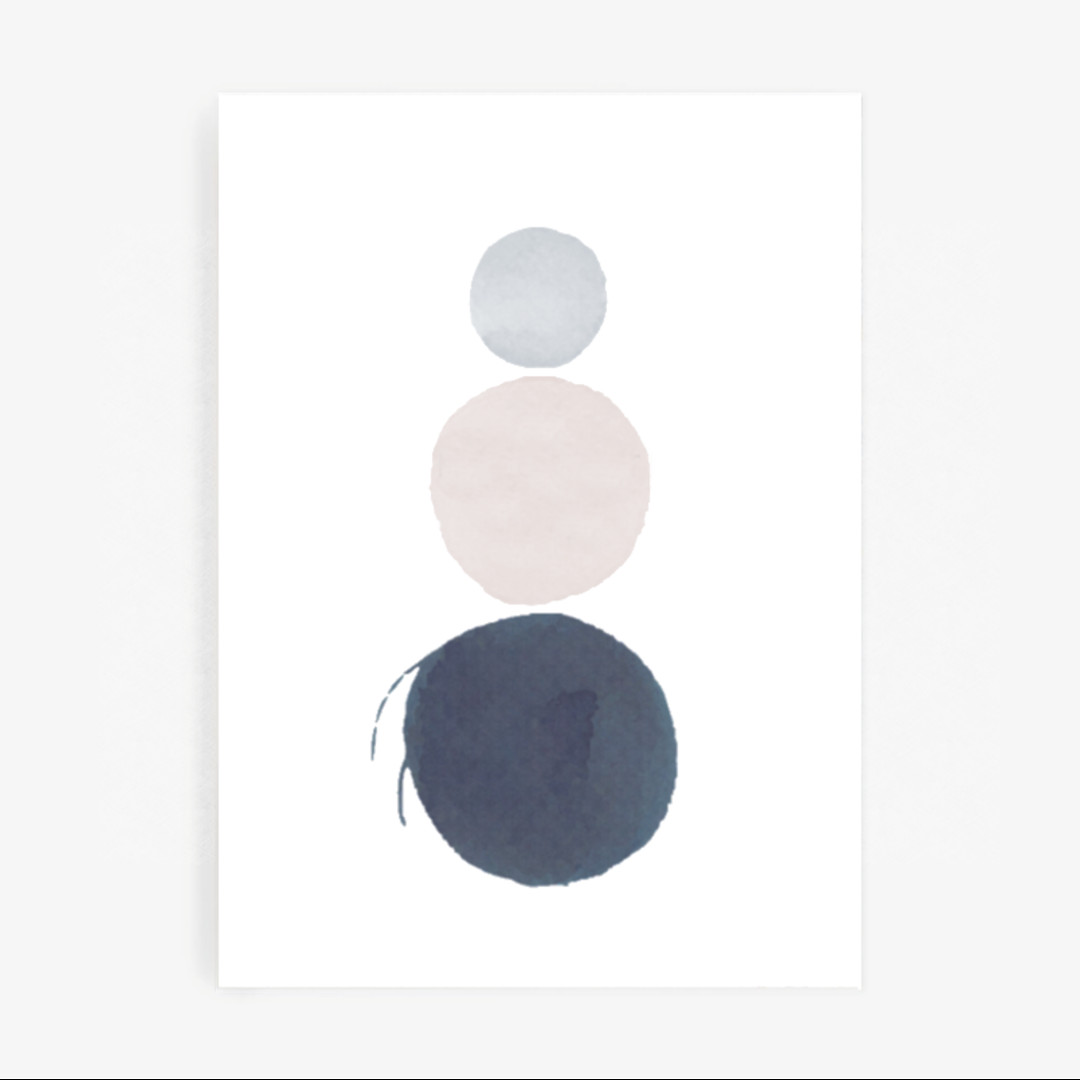 Lámina minimalista Tres Lunares en primer plano mostrando la textura del papel artístico Hahnemühle. Diseña Mundo Inventado