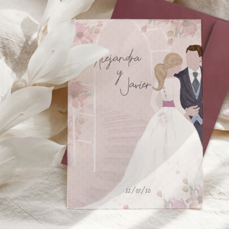 Invitacion-de-boda-ilustrada-noviailustrada-papeleria-de-boda-invitacion-bella Lámina decorativa Vespa roja de estilo retro y urbano con toque elegante inspirada en las calles de Roma. – impresión artística para una decoración con personalidad