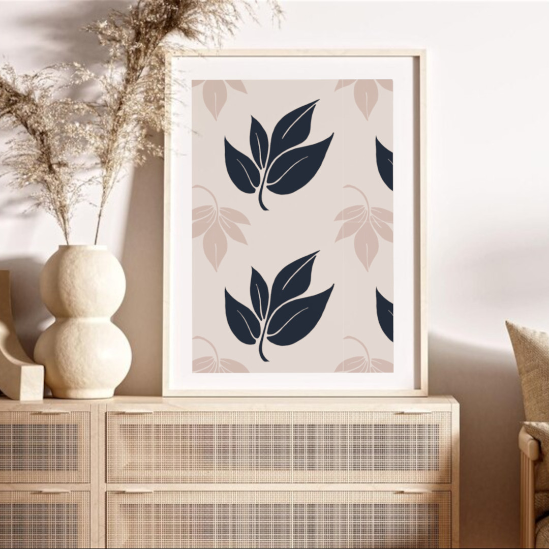 Lámina Hojas sobre impresa en papel texturizado Fine Art. Ilustración botánica de estilo minimalista que ideal para decoración neutra y elegante
