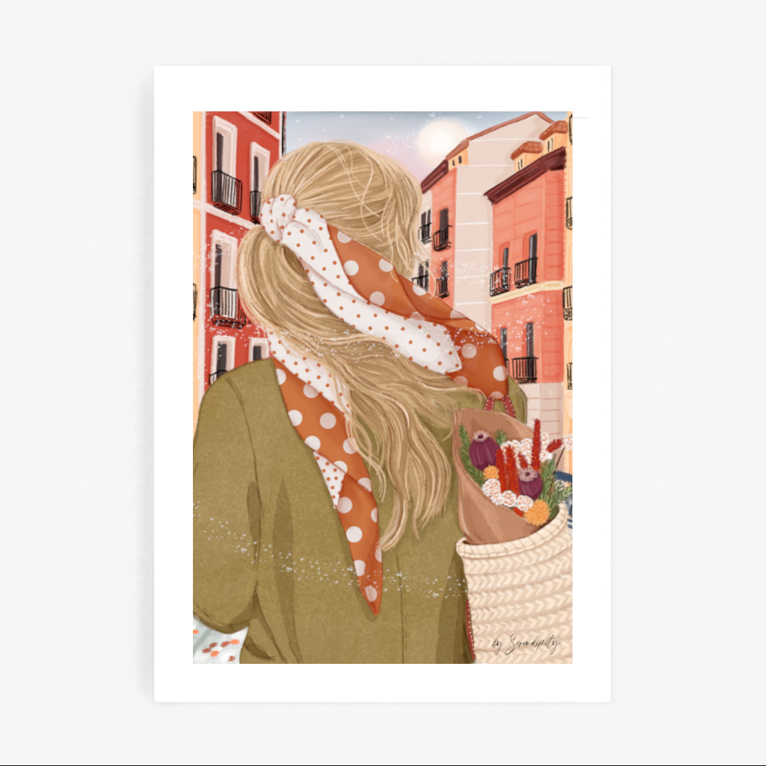 Lámina artística de una mujer diseñada en tonos tierra para lograr una estética otoñal. Destacan sus líneas suaves y es ideal para una decoración limpia y elegante. Diseñada por Mundo Inventado
