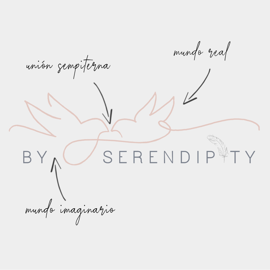 Explicación gráfica del logotipo de By Serendipity. Representa la unión de lo real y lo imaginario, esencial en el desarrollo de nuestra historia como creadores de cuentos personalizados