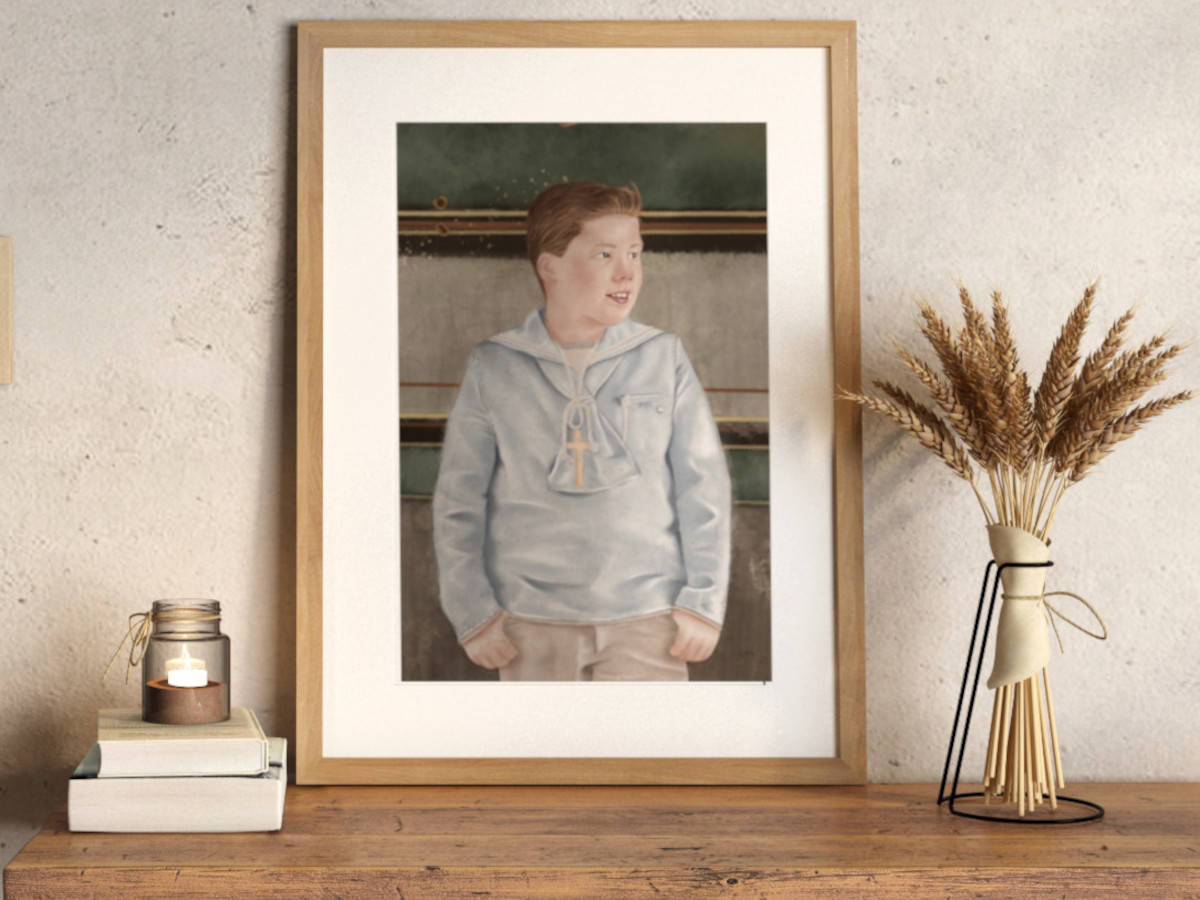 Cuadro ilustración personalizada creado para Primera Comunión por Mundo Inventado. Sirve de ejemplo para mostrar cómo decorar las paredes con arte personalizado