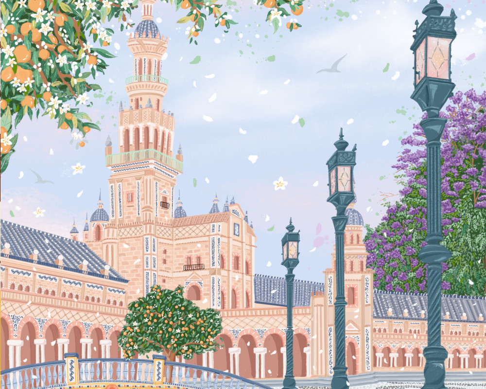 ILUSTRACIÓN DIGITAL PLAZA ESPAÑA SEVILLA