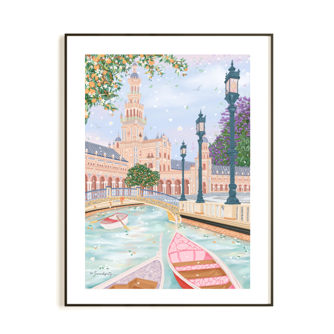 LÁMINA DECORATIVA · IMPRESIÓN ARTÍSTICA Plaza de España Sevilla Lámina decorativa Plaza España de Sevilla en tonos suaves con aire románticos, homenaje a un edificio emblemático de Andalucía