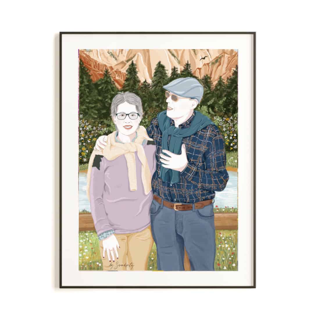 RETRATO DE PAREJAS PERSONALIZADO · ANIVERSARIO DE CASADOS Lámina decorativa de muñecas de la marca Mundo Inventado para decorar tus espacios con estilo