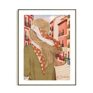 Lámina artística de una mujer llamada Marina, con estilo minimalista y líneas suaves y tonos tierra. Arte femenino ideal para decorar con sensibilidad y elegancia.