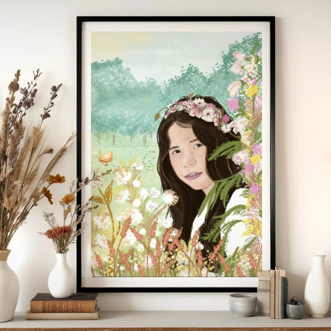 Ilustración artística mujeres inspirada en Roma. Lámina decorativa de Vespa roja ideal para decorar cualquier espacio– lámina decorativa Mundo Inventado