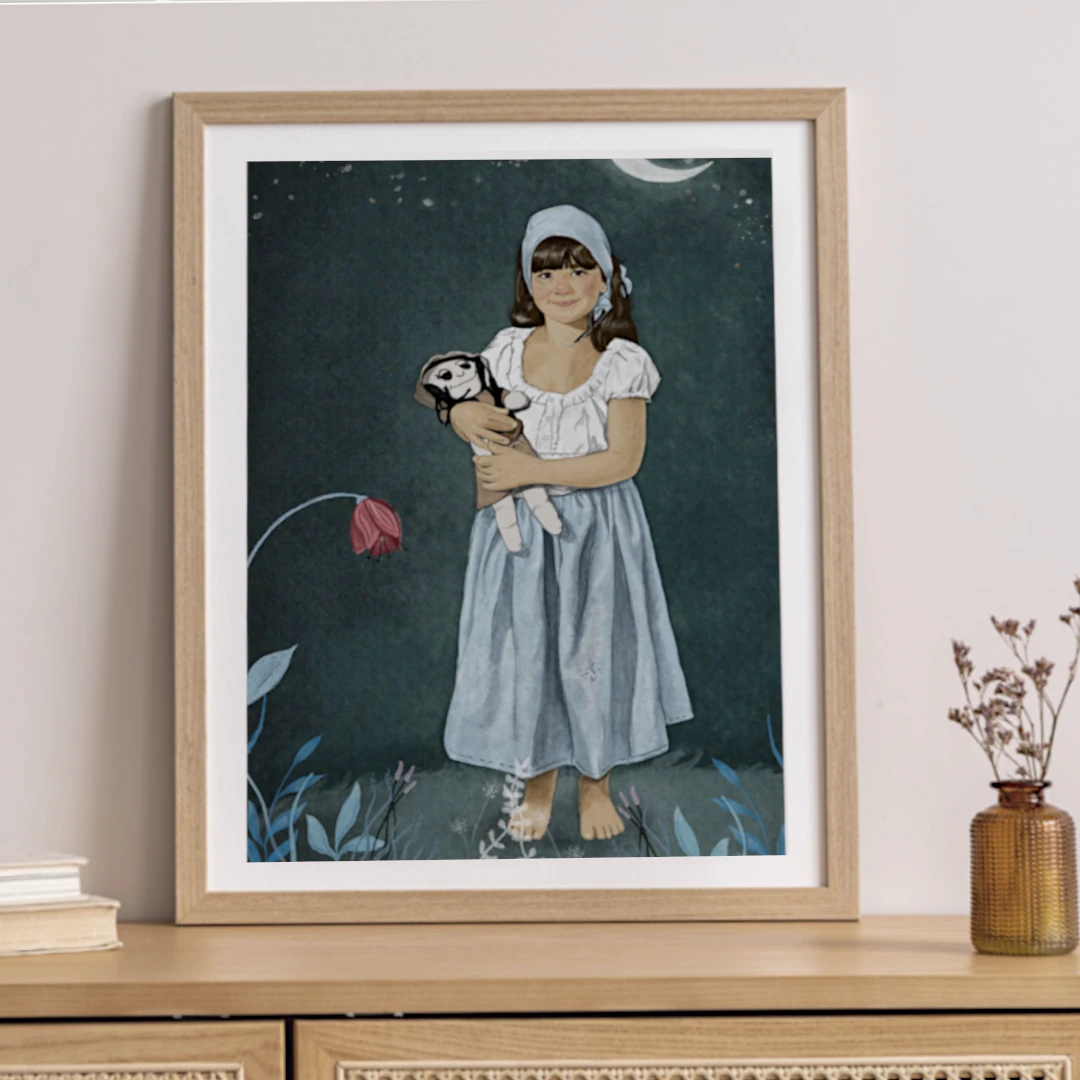 Ilustración artística mujeres inspirada en Roma. Lámina decorativa de Vespa roja ideal para decorar cualquier espacio– lámina decorativa Mundo Inventado