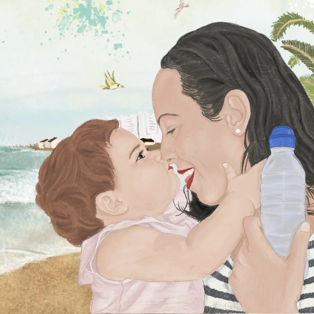 Ilustraciones personalizadas familiares inspirada en el amor entra una madre y su bebé. Diseño Mundo Inventado