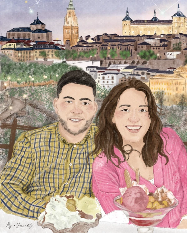 Las ilustraciones personalizadas para parejas convierte una foto en una obra de arte
