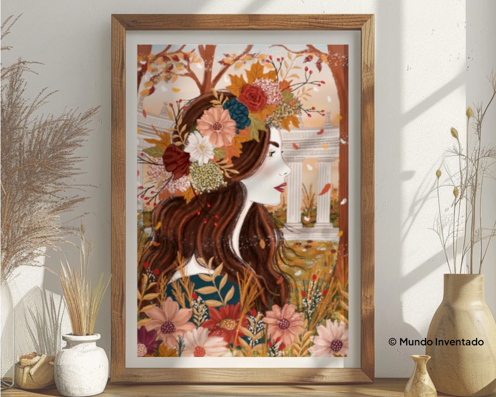 como elegir la decoracion con ilustraciones perfecta-trucos Decoración con ilustraciones: lámina Diosa del Otoño para inspirar espacios únicos en tu hogar.